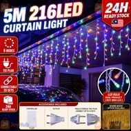 【24H】5M 216LED Curtain Lights LED Fairy String Lights 8 Modes Waterproof Deepavali Diwali Christmas 