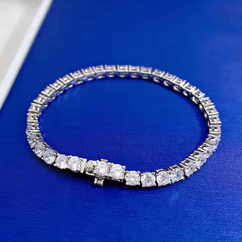 Luxury 18K white Solid Platinum PT950 certifid high carbon diamond full diamond bracelet 4mm round d