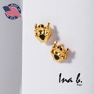 Ina B. Designs Original US 10k Gold Hypoallergenic Non-Tarnish Made in U.S.A Stud Earrings Frog Design