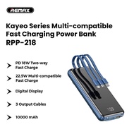 REMAX ORIGINALS RPP-218 KAYEO SERIES 22.5W PD +QC SINGLE USB PORT 10000 mAh FAST CHARGE POWER BANK WITH BUILD-IN CABLE