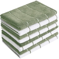 8 Pcs Kitchen Towels - Super Absorbent Soft and Solid Color Dish Towels Stripe Designed Dark Green a