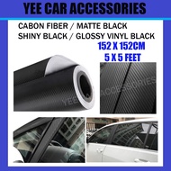 5D Car Sticker 152x152CM (5x5feet) Glossy Shiny Black / Carbon Fiber / Matte Black / Shiny Black