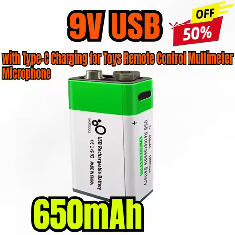 9V USB Rechargeable Li-Ion Battery 650mAh 1.5h Rapid Recharge with Type-C Charging for Toys Remote C