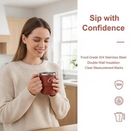 [ECM] Double Wall Insulated Coffee Cup with Handle 304 Stainless Steel Keep Hot 6H for Office Worker