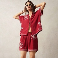 Vacation Embroidered Decor Loose Fit Red 2-Piece Set For Women, Summer