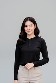 Black Premium Long Sleeve Henley Shirt – Soft Cotton Blend