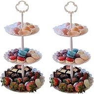 Set of 2 Pieces 3 Tier Dessert Stand Fruit Plate Cupcake Plastic White Cup Cakes Desserts Fruits Can