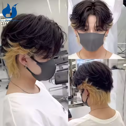 Amethyst Ombre Blonde 27 Wolf Cut Human Hair Short Wig for Men Pre Styled 13x6 Lace Front Wig with C