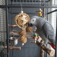 Natural Woven Parrot Toy | Bird Cage Hanging Grass Chew Toy for Parrots Budgie Lovebird Cockatiel | 