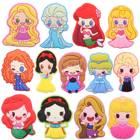 13PCS Princess Snow White Elsa Belle Rapunzel Shoe Charms For DIY Sandals Shoes Decoration Accessori