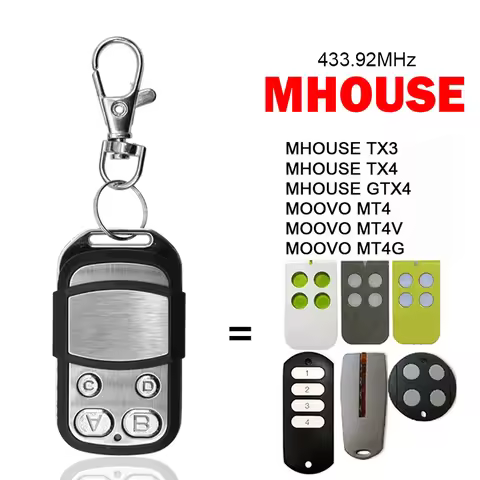 Mhouse GTX4 TX3 TX4 MOOVO MT4 MT4V MT4G Garage Door Remote Control Rolling Code 433.92 MHz 4 channel