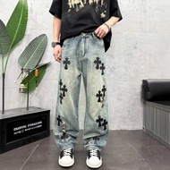 TASQ Chrome Hearts Four Seasons Cross Patch Stretch Jeans for Couples