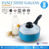 Numan Klassika Saucepan Milk Pot 16 cm White Marble Coating Stick Ceramic Milk Pot Handle + Glass Li