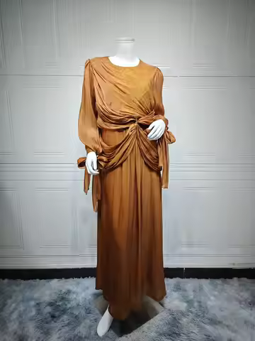 Women Silky Dubai Dress Dubai Party Abaya Eid Long Vestidos Largos Muslim Caftan Robe Jalabiya Ramad