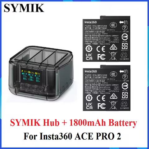SYMIK For Insta360 Ace Pro 2 Intelligent Charging Case Converter & 1800mAh Original Battery For Inst