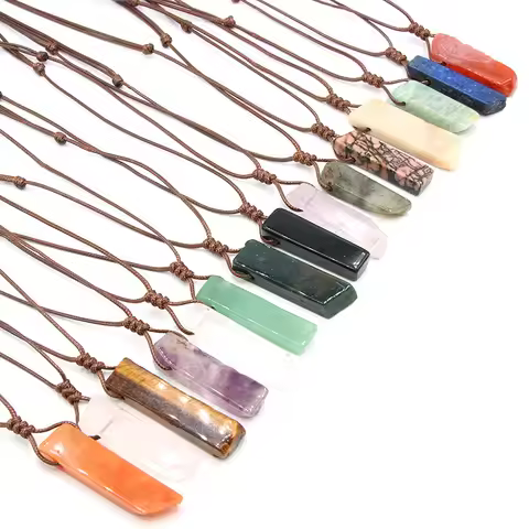 1pc Natural Stone Pendant Raw Mineral Irregular Rectangle Quartz Pendulum Amazonite Tiger Eye Lapsi 
