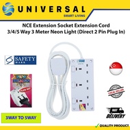 [SG SHOP SELLER] NCE Extension Socket 3/4/5 Way 3 Meter With Neon Light (Direct 2 Pin Plug In) Made In Singapore