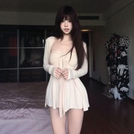 CHANGTONG | Pure Desire Style Beautiful Unique Tube Top Cardigan Set Summer Outfit Cotton Long Sleev