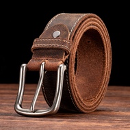 Ready Stock Genuine Leather Crazy Horse Leather Men's Belt New Style First Layer Cowhide Pin Buckle 