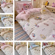 【IN Stock 4IN1】Cartoon LABUBU/SpongeBob SquarePants Print Bedding Set For Children Washed Cotton Stu