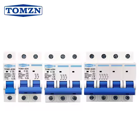 AC MCB TOB1-63H C curve 230/400V~ 50HZ/60HZ Mini Circuit breaker 1P 2P 3P 4P 3A 6A 10A 16A 20A 25A 3