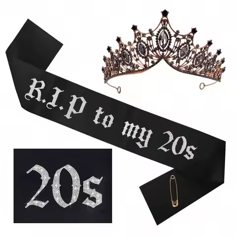 2pcs R.I.P to My 20s Sash with Black Crown to My 20s Birthday Sash for Women for Birthday Funeral fo