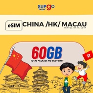 【Supgo】eSIM【China】【Macau】【HK】90 Days High Speed 60GB Total Unlimited Data Travel Prepaid eSIM Roamin
