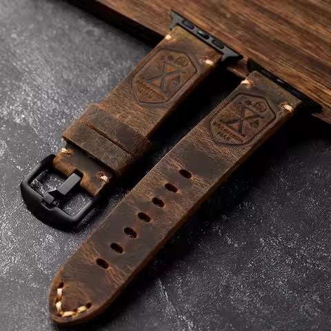 Handmade Apple Watch Watchband, Men Genuine Leather Cowhide s7/s8 for AppleWatch8/6/5/ultra Watch St