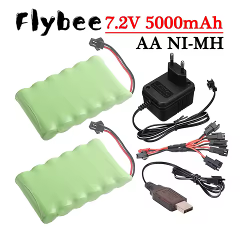 Ni-MH 7.2V 5000mAh SM Plug Battery and Charger Set For RC Cars Robot Tanks Gun Boats Toys Accessorie
