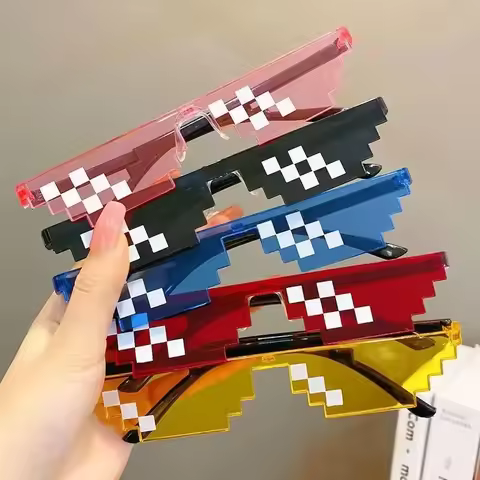 New Funny Quirky Women Glasses Multicolored Pixel Vintage Shades Eyewear For Men Birthday Wedding Pa