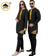 African Men Clothes Dashiki Top And Pant Sets Matching Couple Outfits Bazin Riche Women 2 Piece Sets