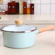 [Thick] Ouli Home Enamel Enamel Single-Handle Pot Wooden Handle Solid Color Soup Pot Enamel Pan Thick Enamel Milk Pot