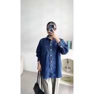KEMEJA Giyomi Denim Striped Women's Shirt Top with Jeans for Modern Style
