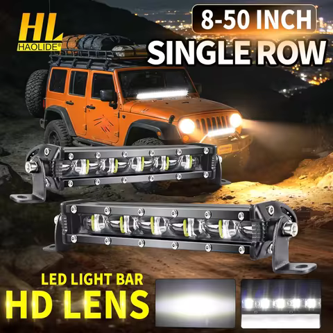 HAOLIDE 2PCS 8-Inch Ultra-Slim LED Light Bar 6000K White Driving Light for Car Tractor SUV Truck Boa