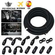 6AN AN6 Oil Fuel Fittings Hose End 0+45+90+180 Degree Adaptor Kit AN6 Braided Line 5M Black With Cla