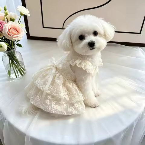 Summer Dog Lace Dress Thin Breathable Cute Embroidered Dog Dress White Mesh Cat and Dog Clothes Smal