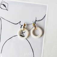 Beige Resin Hoop Earring 925 Silver Post