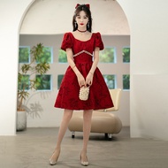 XS-8XL French Princess Dress Noble Evening Gowns Women Red Wedding Dress Plus Size Wanita Kurung Baju Woman Party Outfit Pearl Dress 7XL 5XL 6XL for 40-120kg