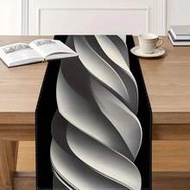 1pc Elegant Spiral Textured Table Runner - Black & White Polyester, Rectangular Design, Suitable For
