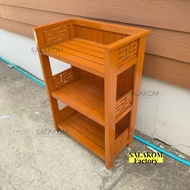 SLK ชั้นวางของใช้/ของตกแต่งบ้านไม้สัก 3 ชั้น 67.5*39*สูง100 ซม. กว้าง*ลึก*สูง แบบฉลุจีน ชั้นรองเท้า/
