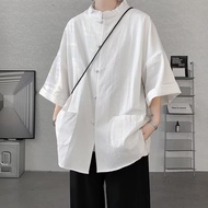 New Chinese Style Large Size Summer Short-Sleeved Shirt Men's Cotton Linen Tang Suit New Chinese Sty