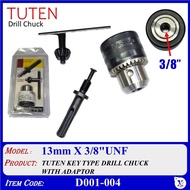 D001-004 (13mm X 3/8" UNF) TUTEN KEY TYPE DRILL CHUCK WITH ADAPTOR