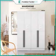 FurnitureFit 2+2 Door Wardrobe With Shelf | Almari 4 pintu | Almari baju putih | White Wardrobe |