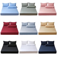【4 in 1 Bedding Set】Fitted Bedsheet Set Super Soft Bed Sheet Single/Super Single/Queen / King Pillowcase &amp; Bolster case Included