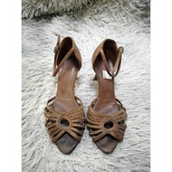 Brown Peep Toe Ankle Strap Heels