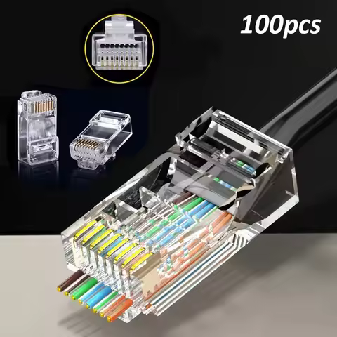 100pcs RJ45 Connector 8P8C Modular Crystal Head Network Cable Plug Gold-plated Cat6 Cat5 Cat5e Modul