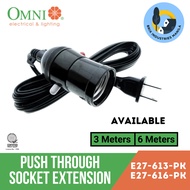 Omni Push Through Socket Extension 3 and 6 Meter Wire E27-613-PK E27-616-PK Extension Cord Brix