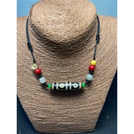 Tibetan dzi necklace with 4 eyes, dark brown oil body mixed with beads