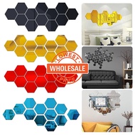 [Wholesale] Removable DIY Home Decoration / Self Adhesive Geometric Mirror Wall Stickers / Mosaic Tiles Art Decals Mirror Sticker / Colorful 3D Hexagon Acrylic Mirror Wall Stickers