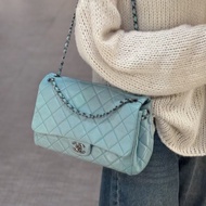 Chanel 湖藍色 油蠟皮 Jumbo 銀扣 CF 30.5*20*11 98新配件塵袋